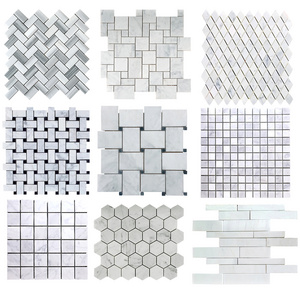 New Fashion High Quality Marble Mosaic Tile Mesh On Mounted Backsplash Model Code Cem Marble Mosaics Made in Turkey Factory