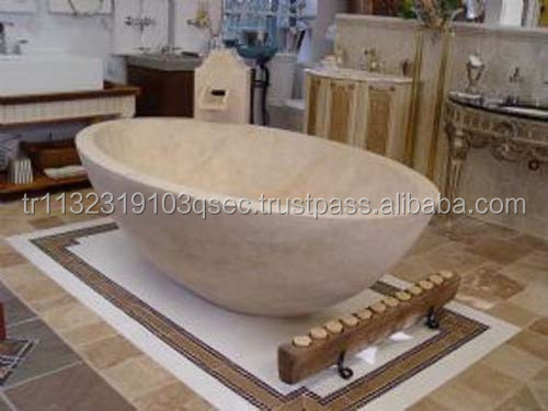 Custom Sizes Natural Stone Marble Bathroom Free Standing Bathtub Marble and Travertine Bathtubs and Sinks Made in Turkey