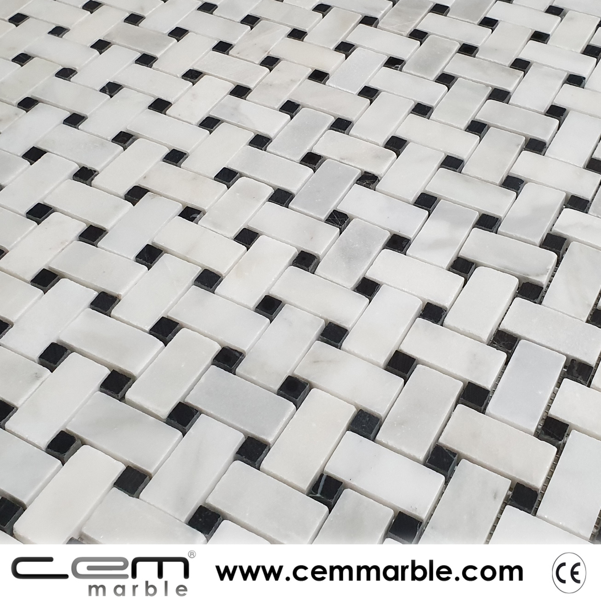 2023 White Bianco Marble Basketweave Mosaic Polished CEM-MOS-32-43-07 Custom size Luxury Fashion Decoration Model High Quality