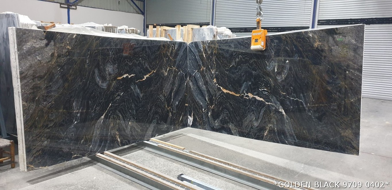 2023 Nero Portoro Polished Honed Leather Marble 2cm Slabs Made in Turkey Black Marble Slabs Stone for Wall and Floor Tiles