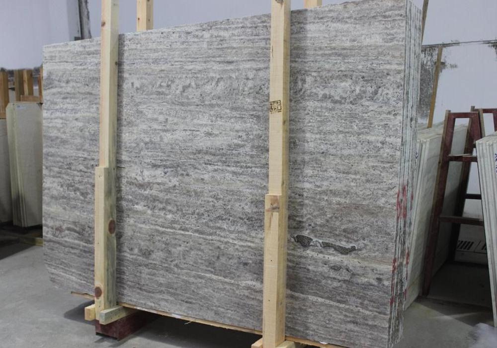 2023 Silver Travertine Vein Cut Slab Polished Top Level For Pavers Walls Made in Turkey CEM-SLB-06-02 for Interior and Exterior