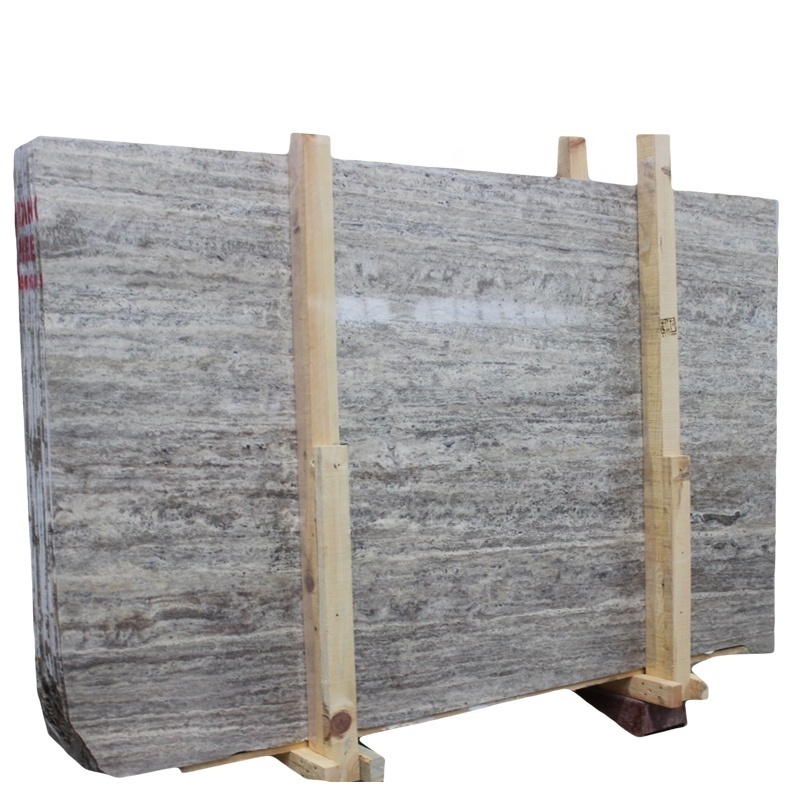 2023 Silver Travertine Vein Cut Slab Polished Top Level For Pavers Walls Made in Turkey CEM-SLB-06-02 for Interior and Exterior