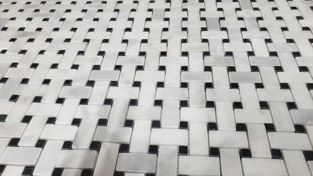 2023 White Bianco Marble Basketweave Mosaic Polished CEM-MOS-32-43-07 Custom size Luxury Fashion Decoration Model High Quality