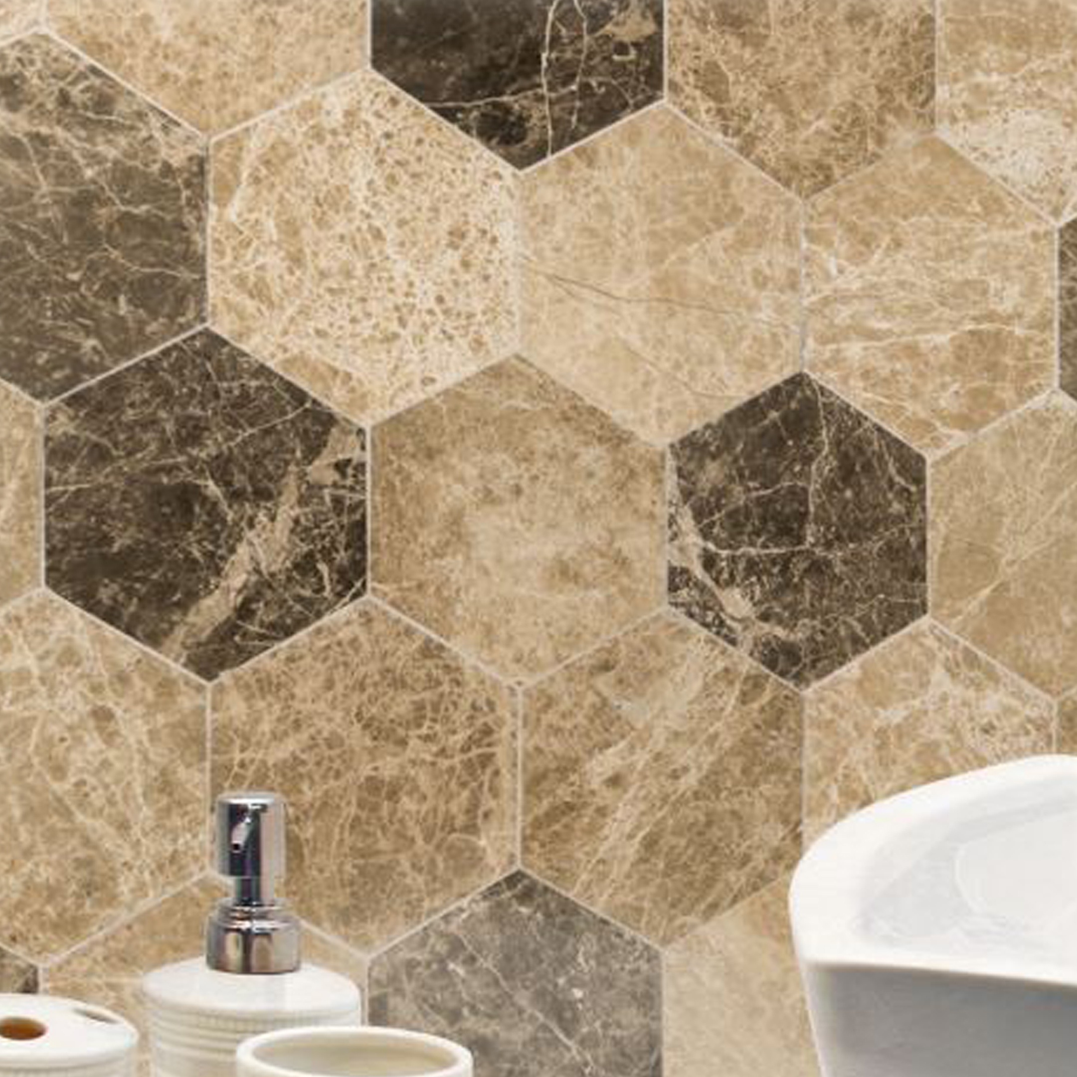 2023 Botticino Beige Marble Natural Stone Hexagonal Botticino Beige Marble Cream Marble Mosaics CEM-Hexagon Tiles Mosaics Models