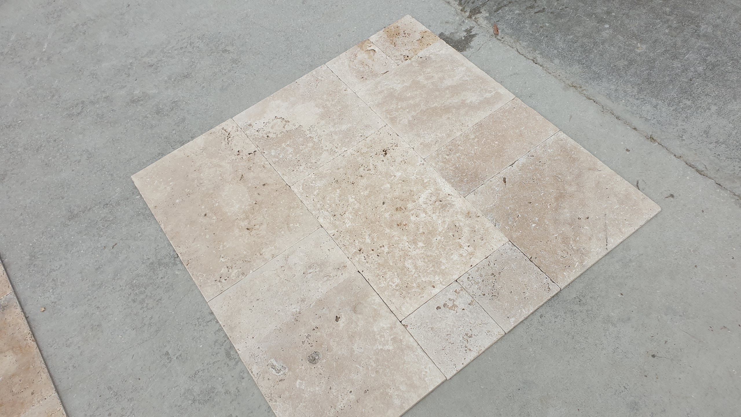 2023 Antique Travertine Tumbled Pathway Paving Stone French Pattern Set Made in Turkey CEM-FPT %100 Natural Stone Mix Colours