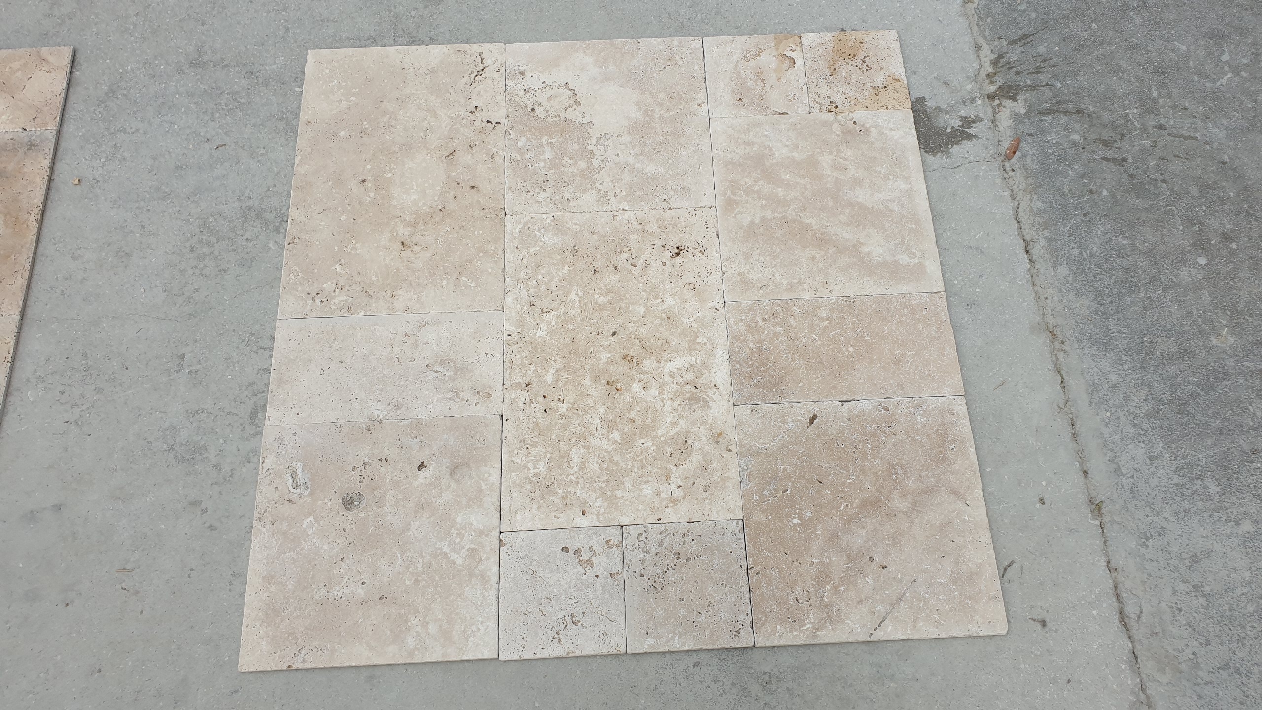 2023 Antique Travertine Tumbled Pathway Paving Stone French Pattern Set Made in Turkey CEM-FPT %100 Natural Stone Mix Colours