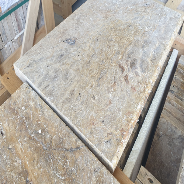 Scabos Travertine Outside Corner Pool Coping Bullnose Tiles Made in Turkey Cem-FPT-05 Outdoor Construction Projects