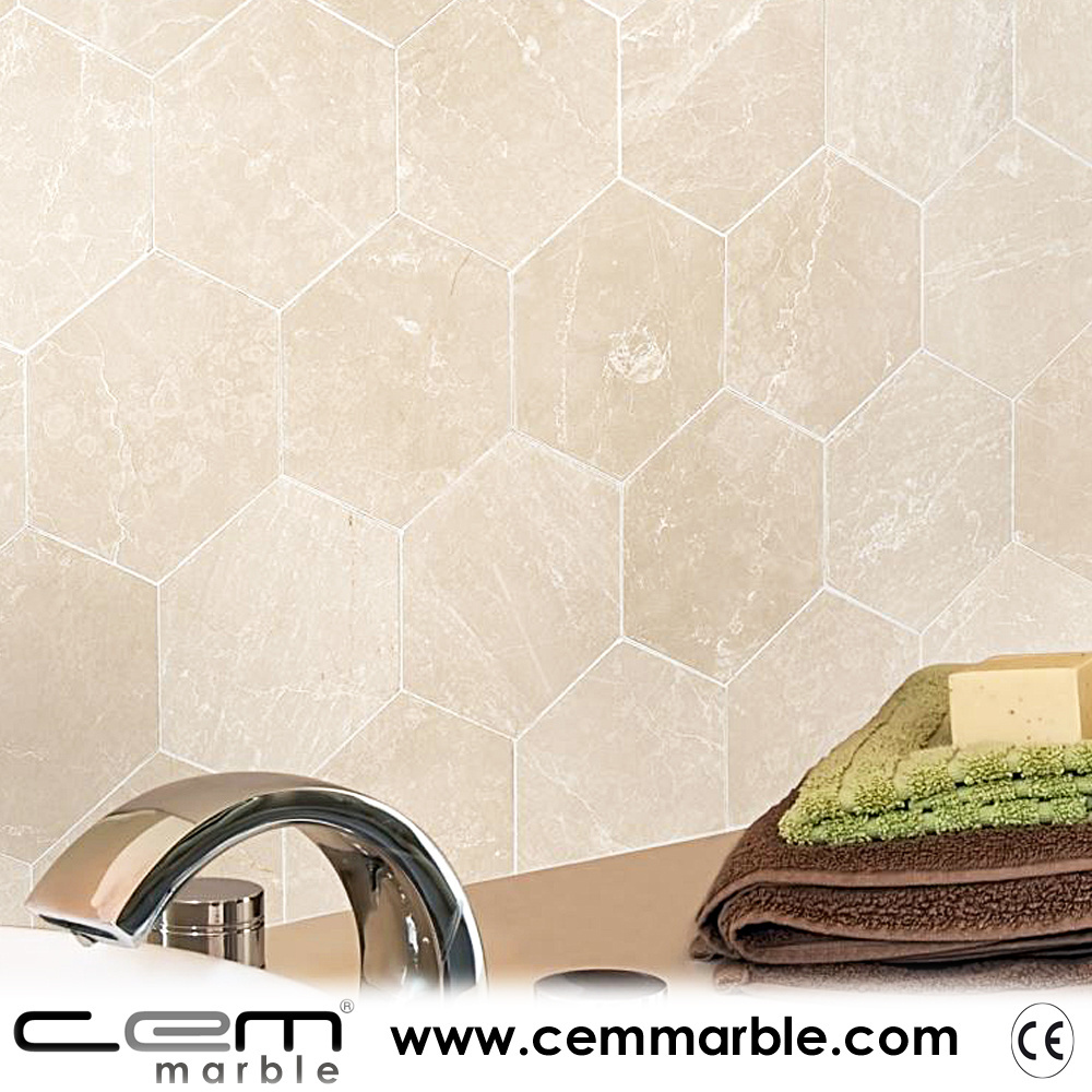 2023 Botticino Beige Marble Natural Stone Hexagonal Botticino Beige Marble Cream Marble Mosaics CEM-Hexagon Tiles Mosaics Models