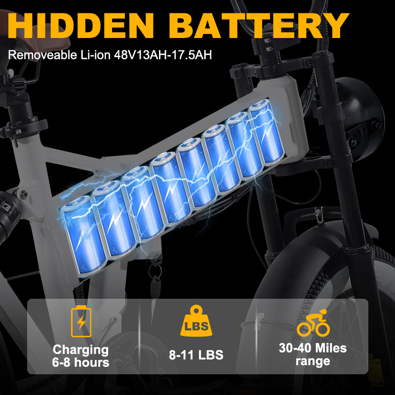 Custom Logo Powerful Full Suspension 48V 13Ah 750W Foldable Electric Bike Fastest 24 Inch Fat Tire 20 MPH Electric Bike