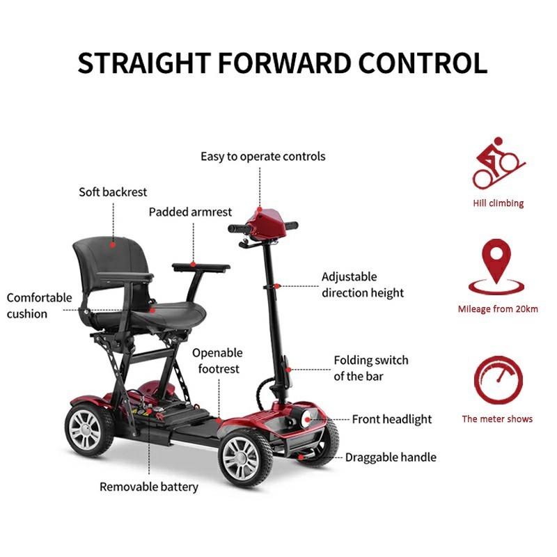 Wholesale lightweight 4 wheel Portable Handicapped Folding Mobility Scooter Elderly Foldable Medical Scooter For Disabled