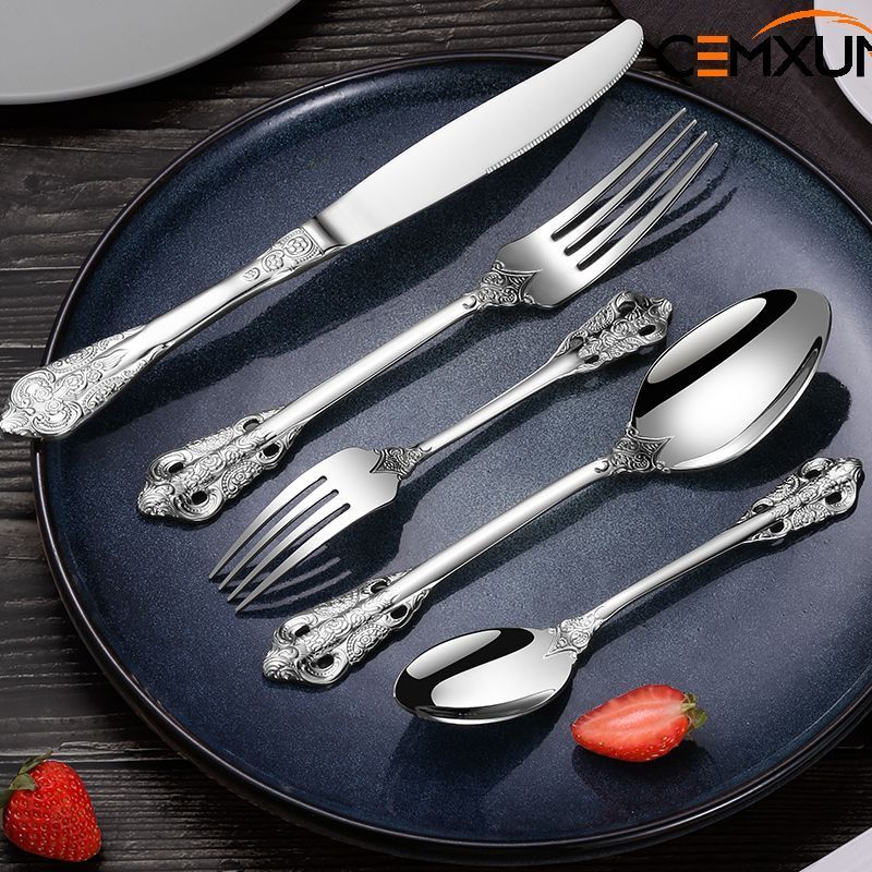 Luxury Restaurant Wedding Silverware Royal Cutlery Set High Quality Steel Bulk Gold Flatware 18/10 Stainless Spoon And Fork