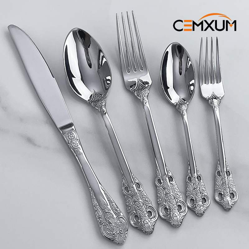 Luxury Restaurant Wedding Silverware Royal Cutlery Set High Quality Steel Bulk Gold Flatware 18/10 Stainless Spoon And Fork