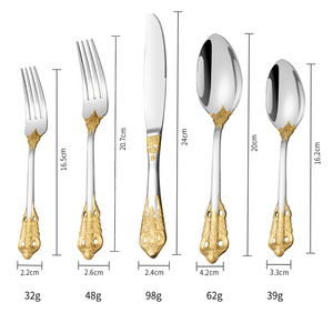 Luxury Restaurant Wedding Silverware Royal Cutlery Set High Quality Steel Bulk Gold Flatware 18/10 Stainless Spoon And Fork