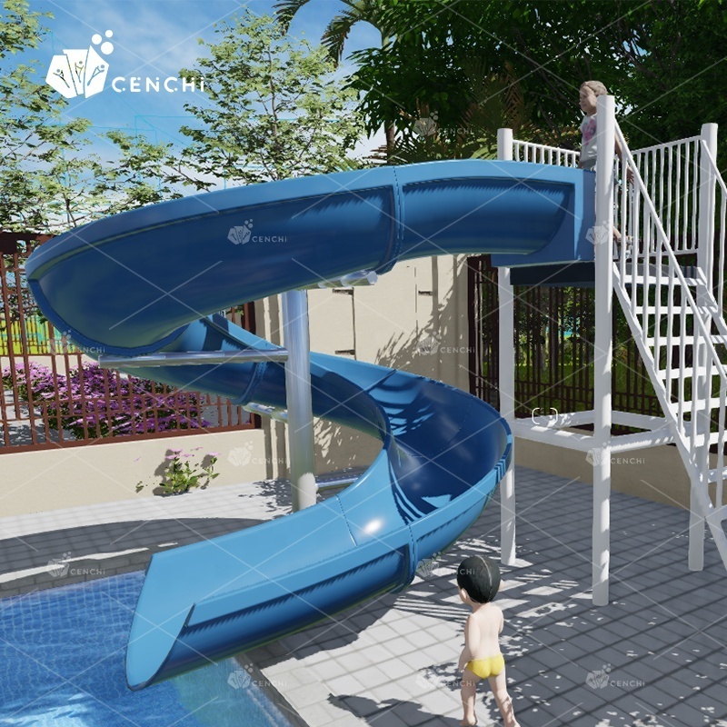 Cenchi indoor outdoor aqua playground hotel spa resort commercial 2.3m pool spiral slides fiberglass private swimming