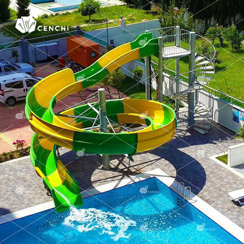 Cenchi indoor outdoor aqua playground hotel spa resort commercial 2.3m pool spiral slides fiberglass private swimming