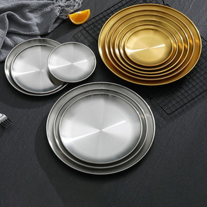 Dinner Plates Serving Tray Round Dessert Cake Snack Dish Silver Storage Plate Gold Stainless Steel Restaurant for Wedding Party