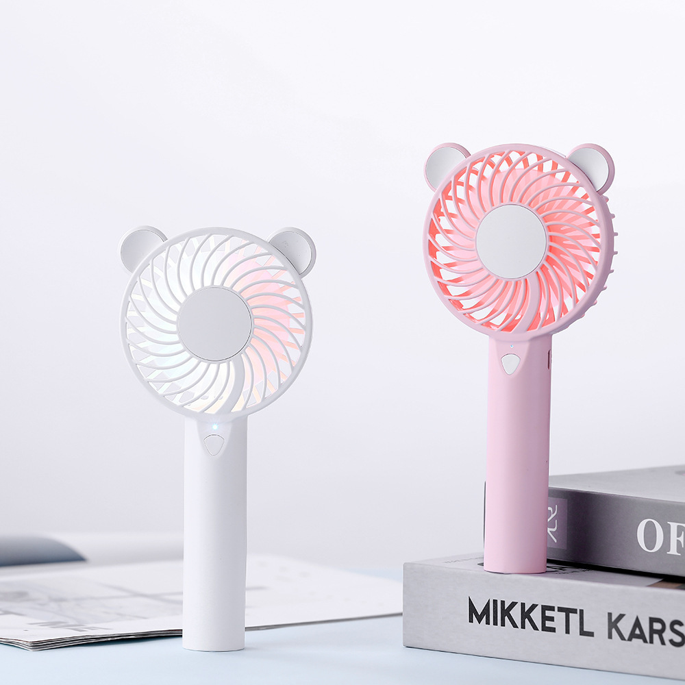 Cute Bear Fan USB Charging Colorful Lights Mini Portable Handheld Small Fan