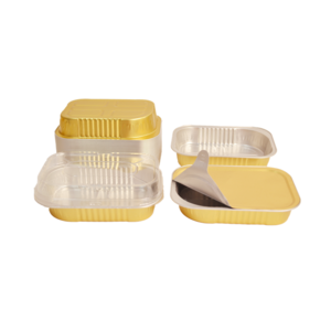 320ml gold Smooth Wall Aluminum Foil Box for Takeaway Food Packing Container with Sealed Foil Lids and PET lids