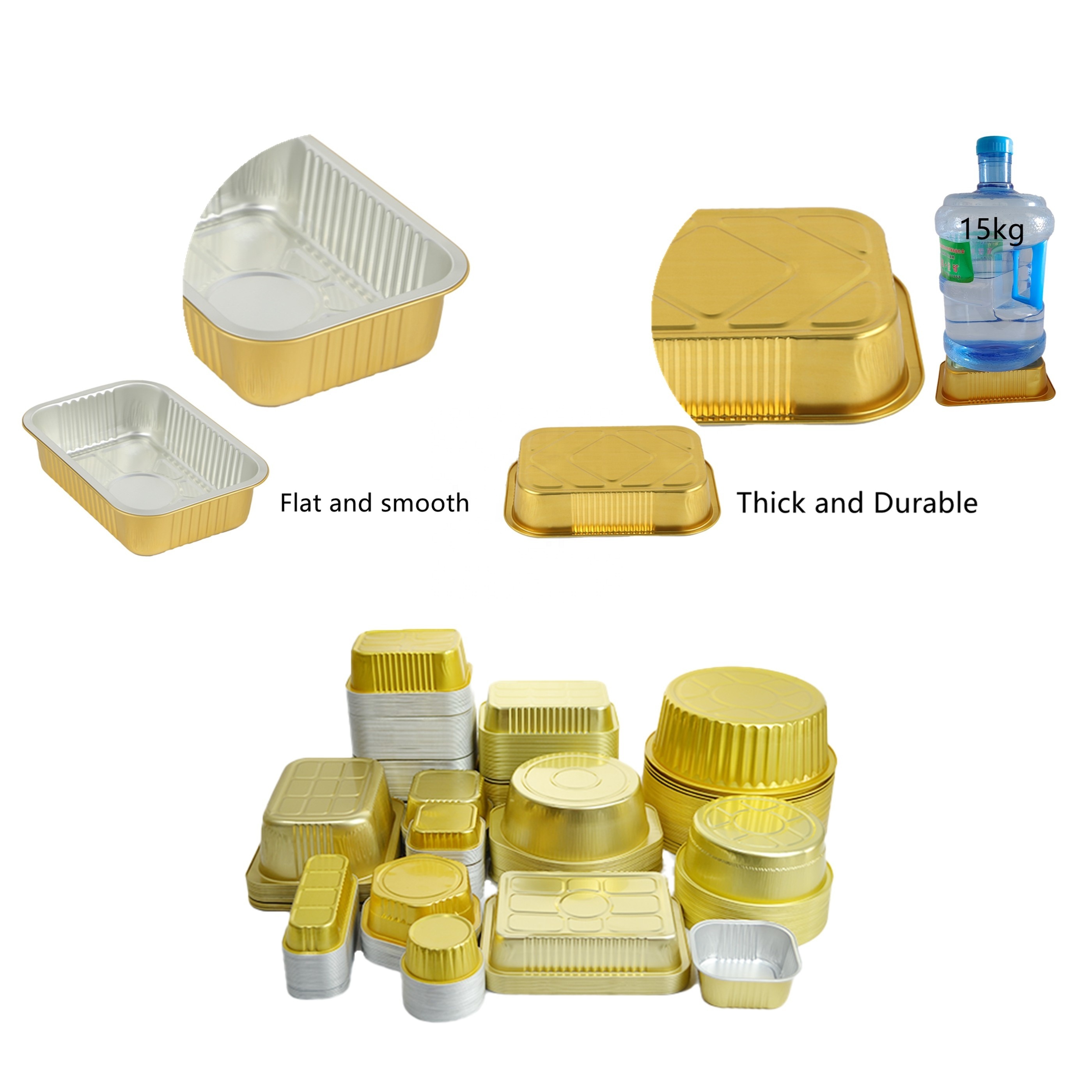 320ml gold Smooth Wall Aluminum Foil Box for Takeaway Food Packing Container with Sealed Foil Lids and PET lids