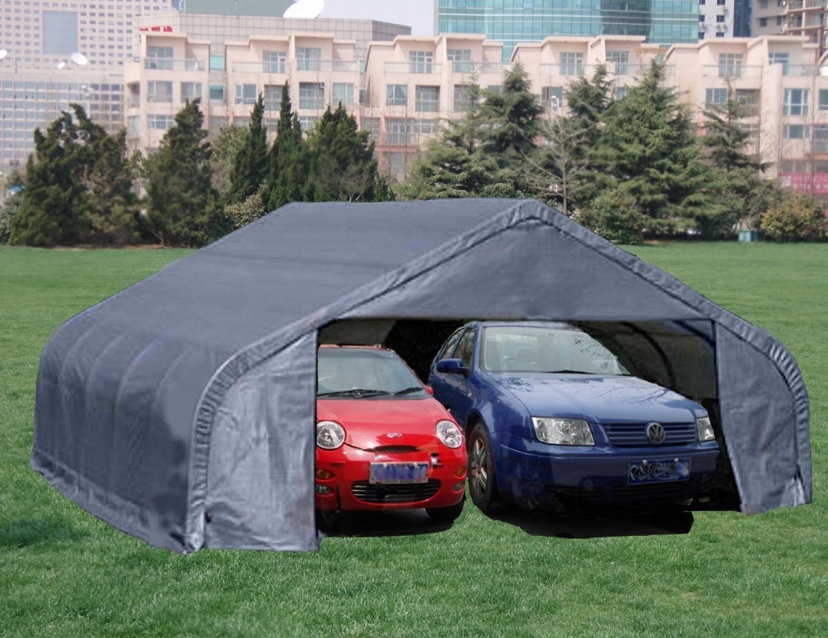 2-Car House Style Carport with Warehouse Tent PVC & PE Material Powder Coated Metal & Plastic Frame for Outdoor Car Parking