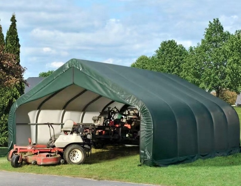 2-Car House Style Carport with Warehouse Tent PVC & PE Material Powder Coated Metal & Plastic Frame for Outdoor Car Parking