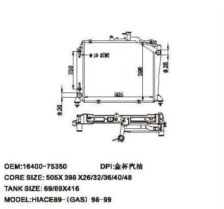 Hiace van mini bus 1989-2004 radiator 1RZ 2RZ AT Gas 16400-75350 gasoline