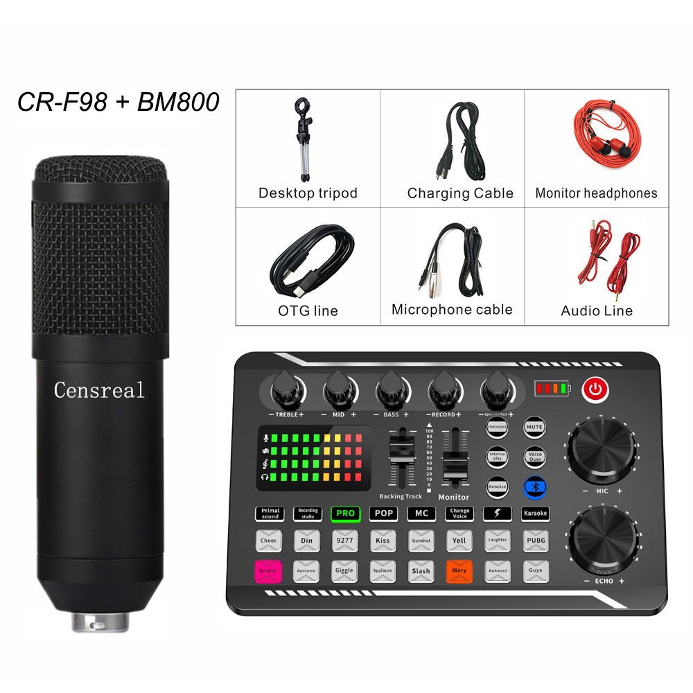 Censreal ALL-IN-ONE Podcast Equipment Bundle Condenser Microfono with DJ Mixer Audio Controller Sound Card for Streaming