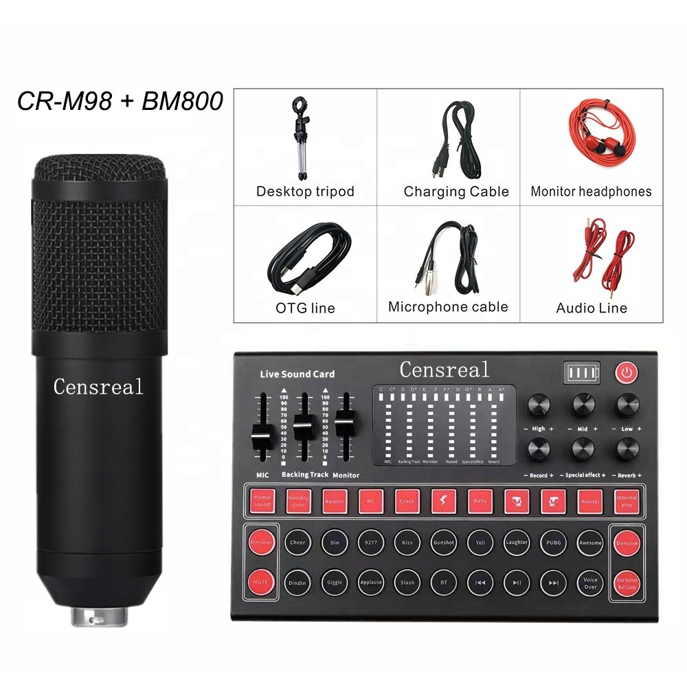 Noise Cancelling Studio Music Recording Equipment Audio Sound Card Mixer with Microphone Support Two People Streaming