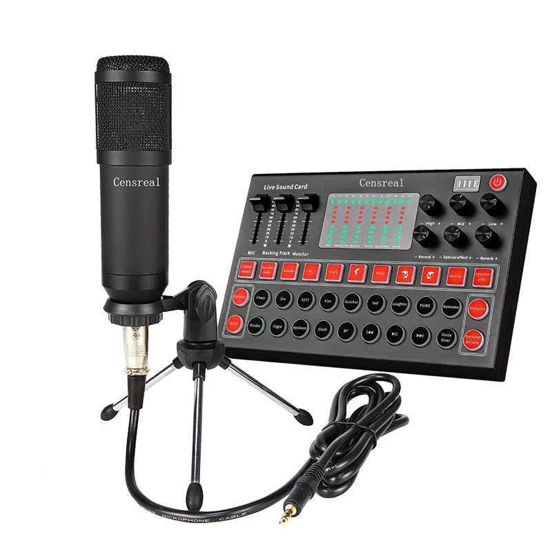 Noise Cancelling Studio Music Recording Equipment Audio Sound Card Mixer with Microphone Support Two People Streaming