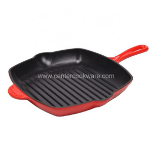 Factory wholesale Square cast iron bbq roasting grill pans metal cast iron bbq steak skillet frying pan with enamel coating