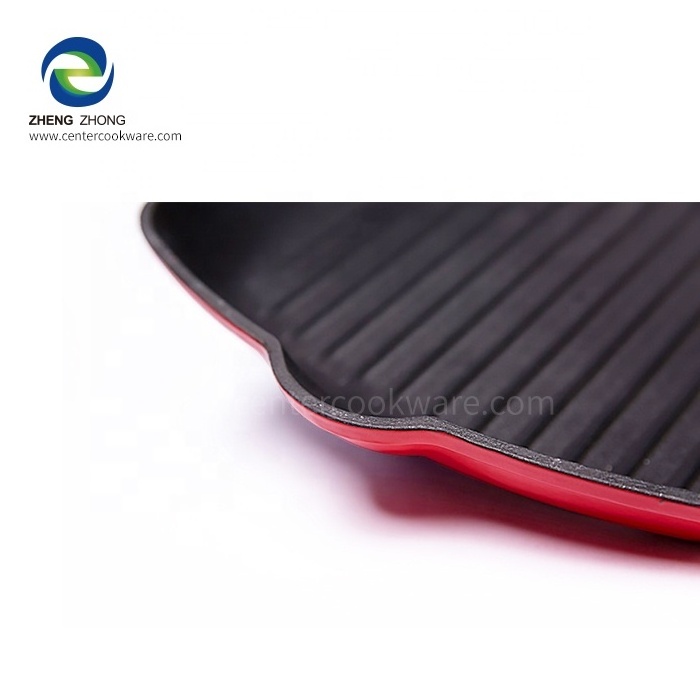 Factory wholesale Square cast iron bbq roasting grill pans metal cast iron bbq steak skillet frying pan with enamel coating