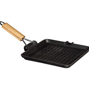 non stick enamel cast iron bbq grill pan for steak with folding handle