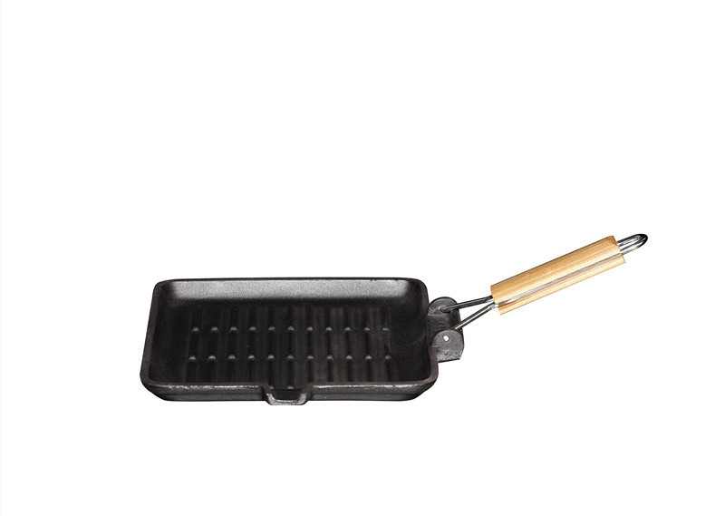 non stick enamel cast iron bbq grill pan for steak with folding handle