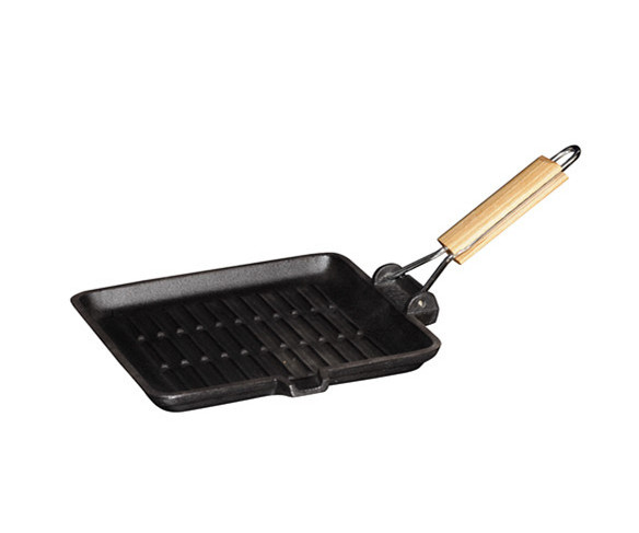 non stick enamel cast iron bbq grill pan for steak with folding handle