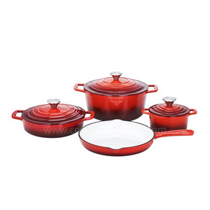 wholesale price Tableware cooker roast non stick Enamel Cast Iron Casserole stew pot Braisers Skillet pan 4pcs Cookware Set