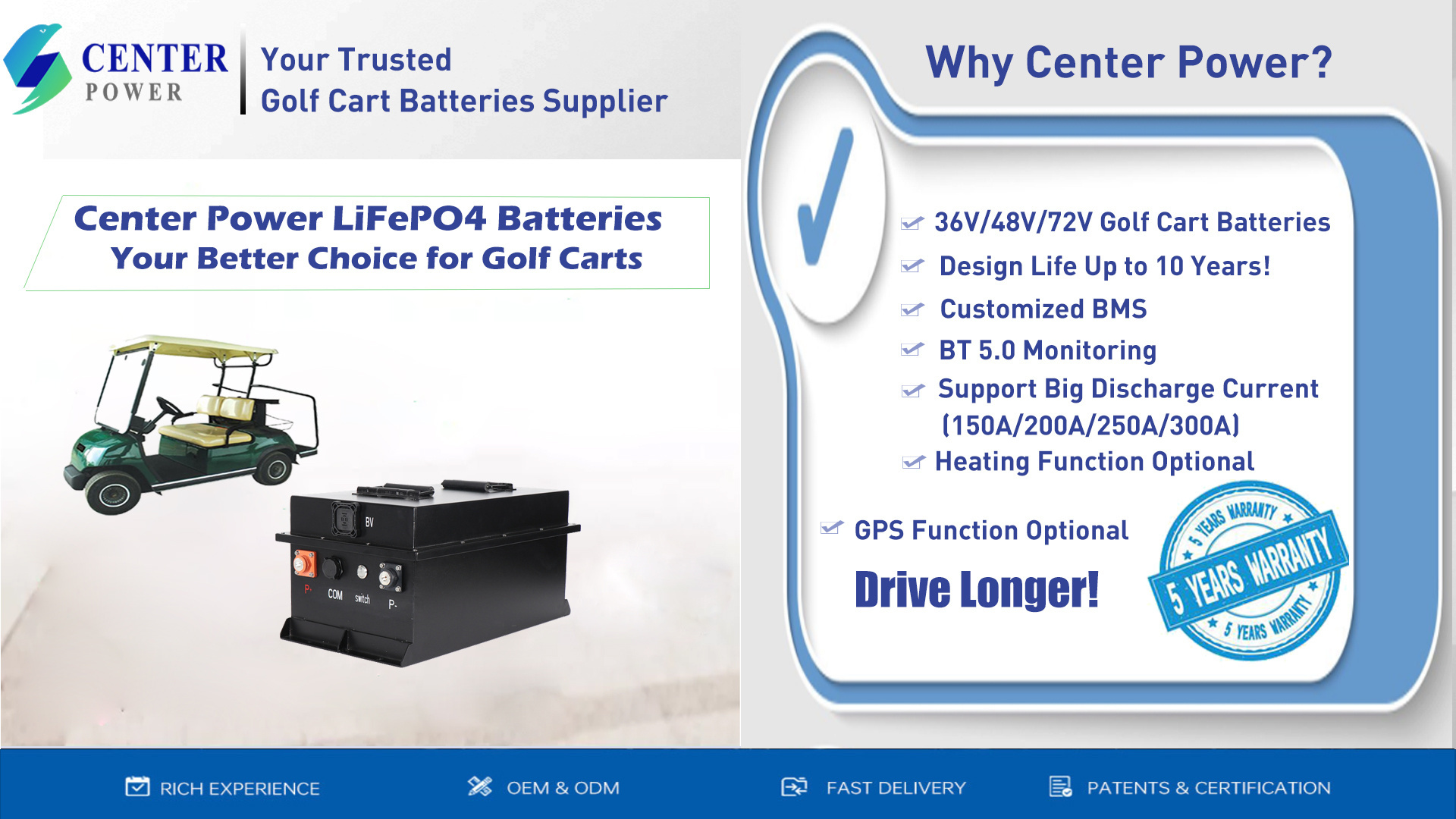 Deep Cycle Longer lifespan safe EV 48V 100ah Golf cart LiFePO4 lithium ion battery