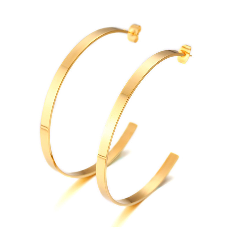 New Trendy Hypoallergenic Stainless Steel C Shape Hoops INS Minimalist Large Hoops Exaggerated 18k Gold Plated Big Hoop Earrings