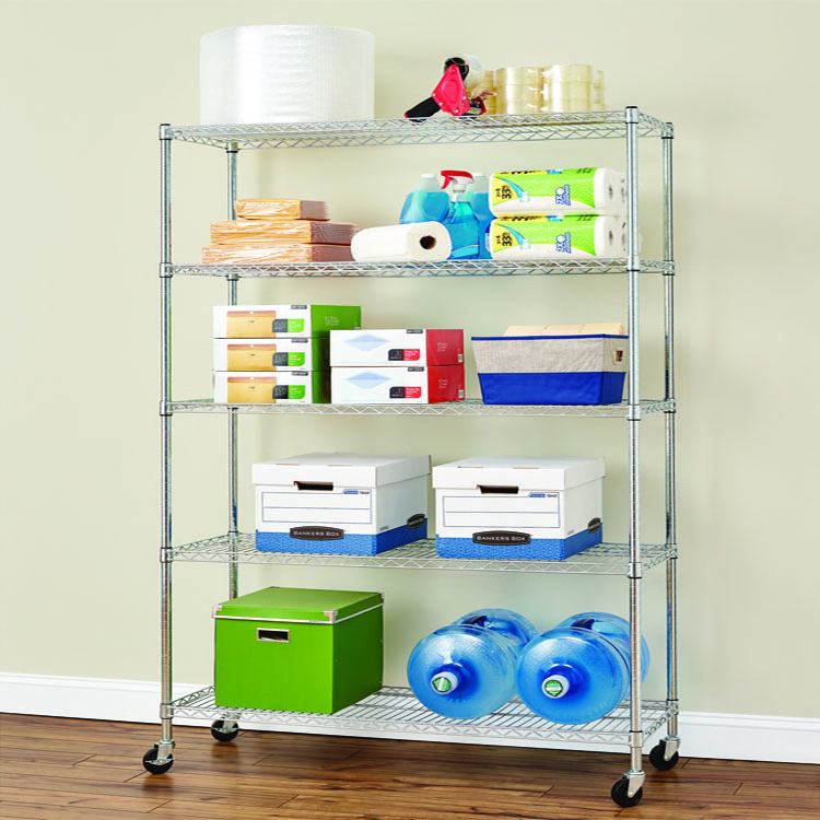 Storage Shelf 5-Tier Galvanized Metal Steel Storage Shelves Units Heavy Duty Wire Boltless Storage Steel Racking with Wheels