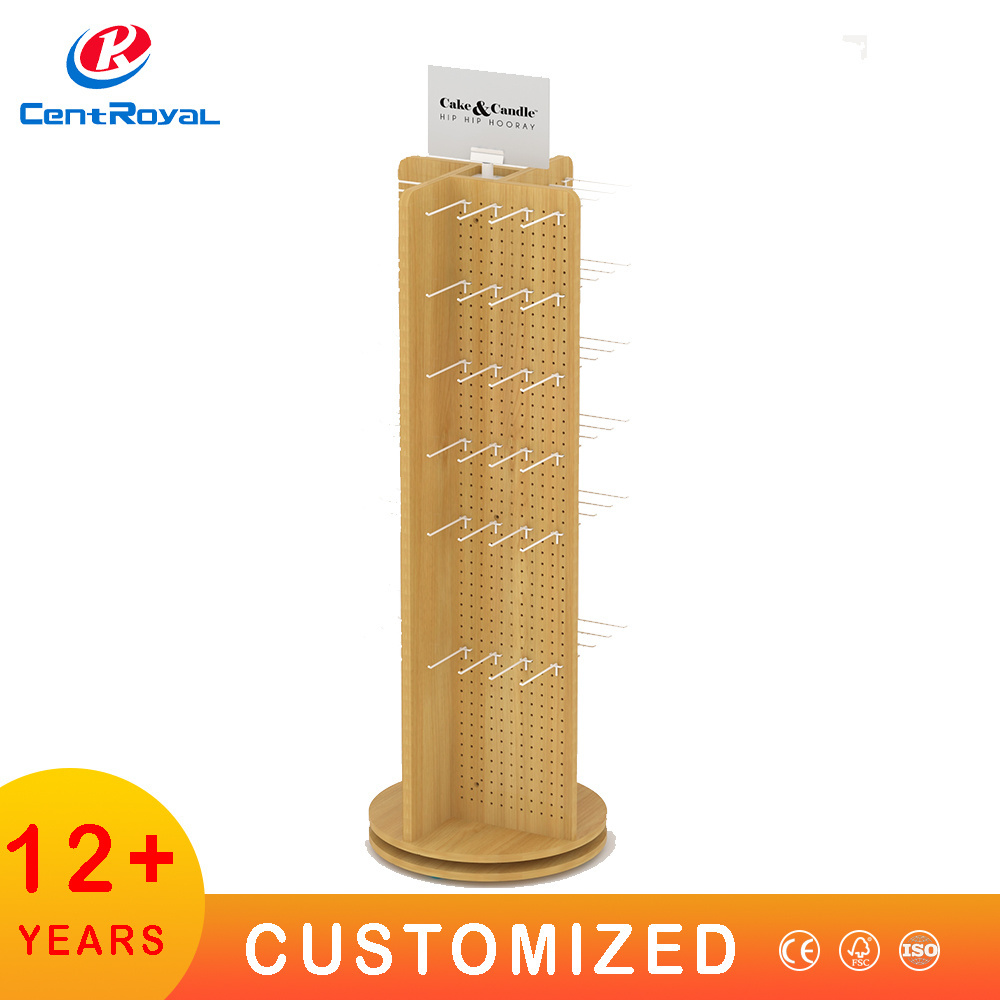 Custom Display Wall Mounted Wooden Store Shelves Display Racks Hat Display Stand Retail Store Floor Stands Wire Hook Wood Rack