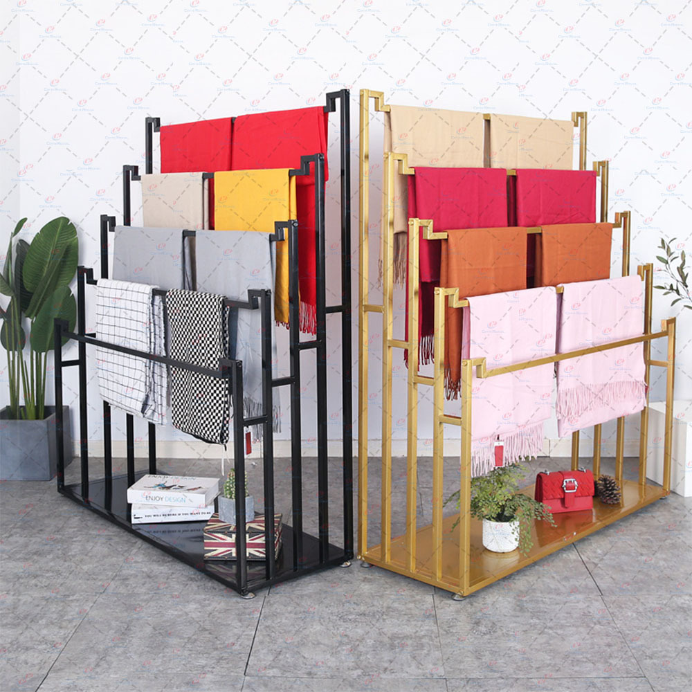 Wholesales Floor Standing Supermarket Shelves Customized Rug Display Rack Scarf Carpet Hanger Fabric Show Room Display Stand