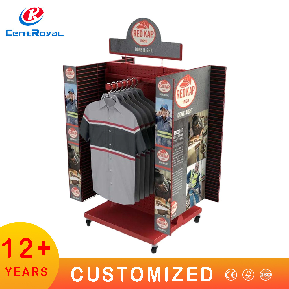 Custom Floor Stand Supermarket T Shirt Display Stand  Clothing Store Wood Jeans Garment Clothes Display Rack for Retail Shop