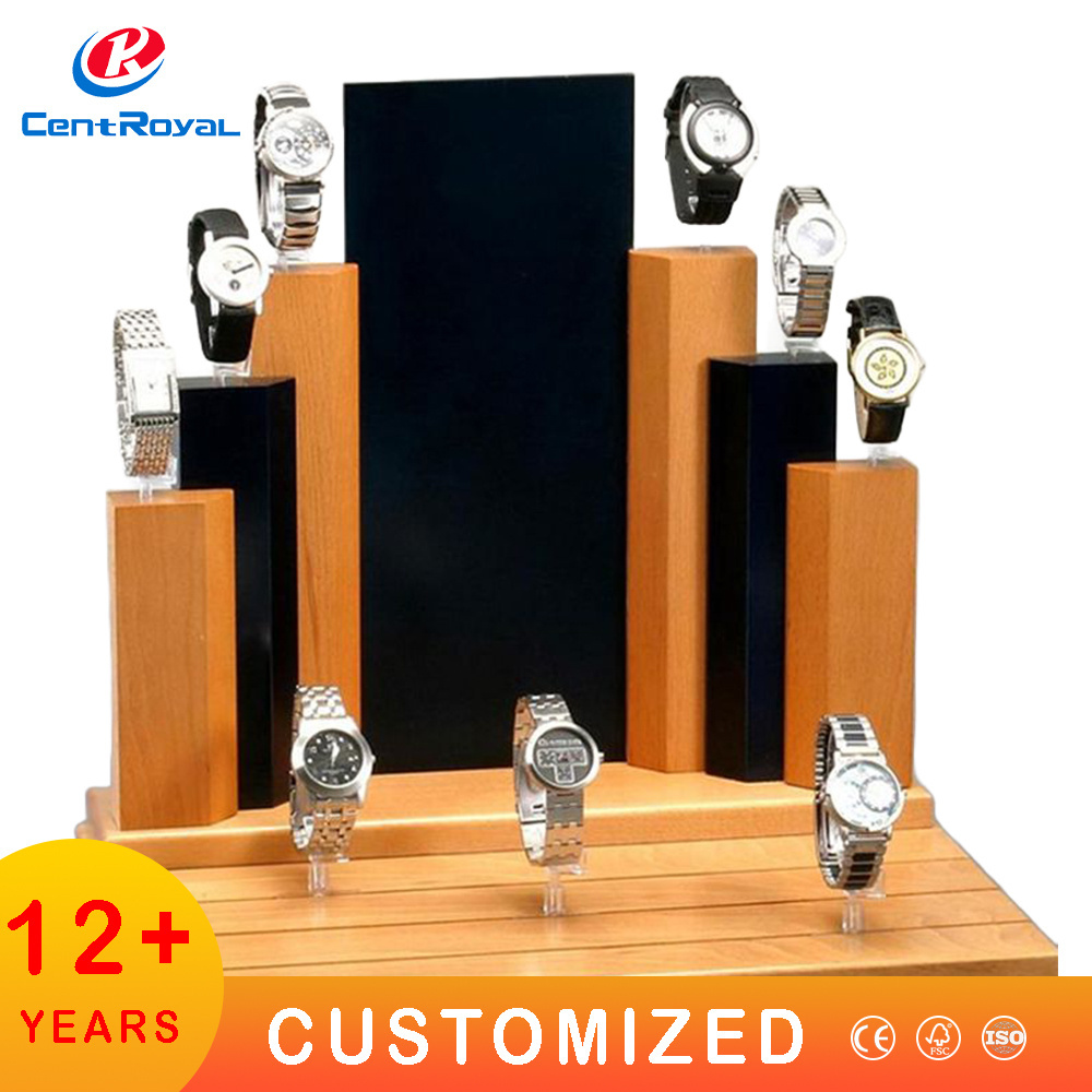 Custom Wholesale Retail Shop Wooden Acrylic Smart Watch Display Countertop Showcase Cabinet Watch Display Stand for retail store