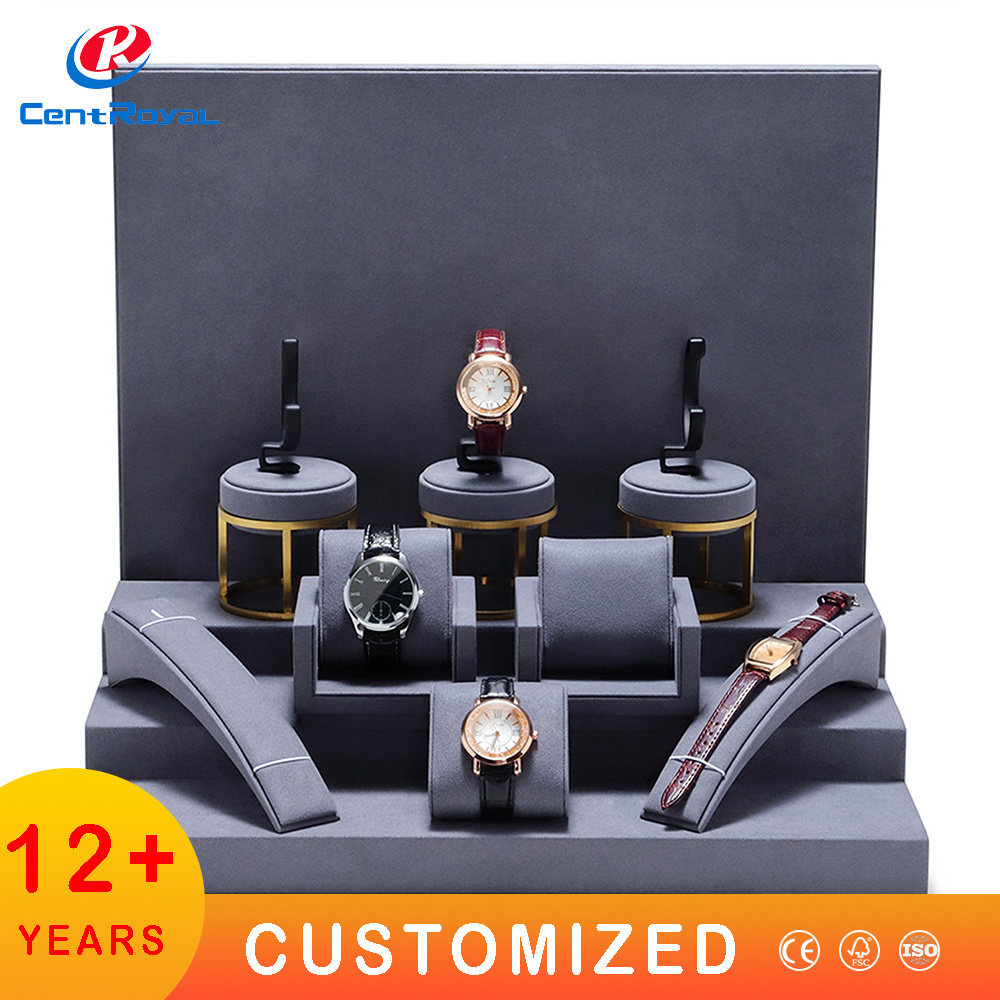 Custom Wholesale Retail Shop Wooden Acrylic Smart Watch Display Countertop Showcase Cabinet Watch Display Stand for retail store