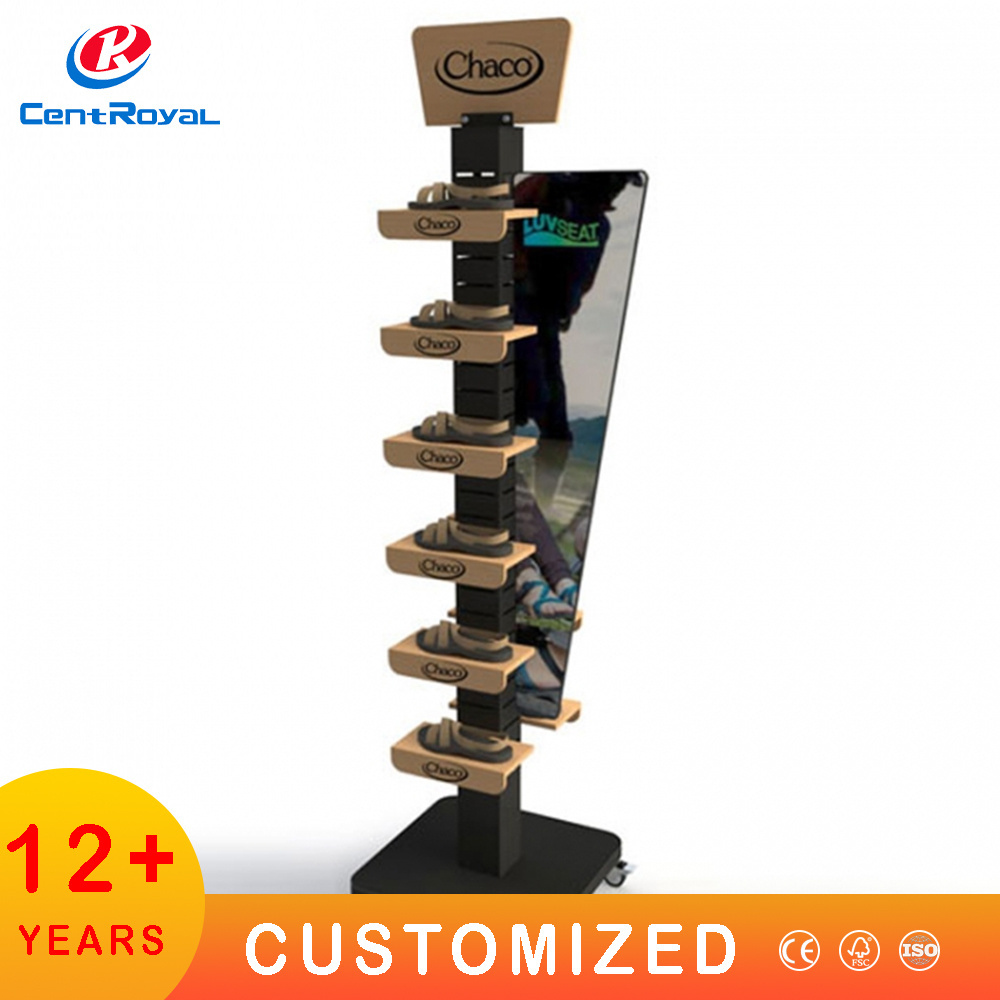 Slatwall Floor Stand Retail Wooden Shoe Store Sneakers Shoes Display Rack Display Stand for Sneaker Shoe Racks for Store Display