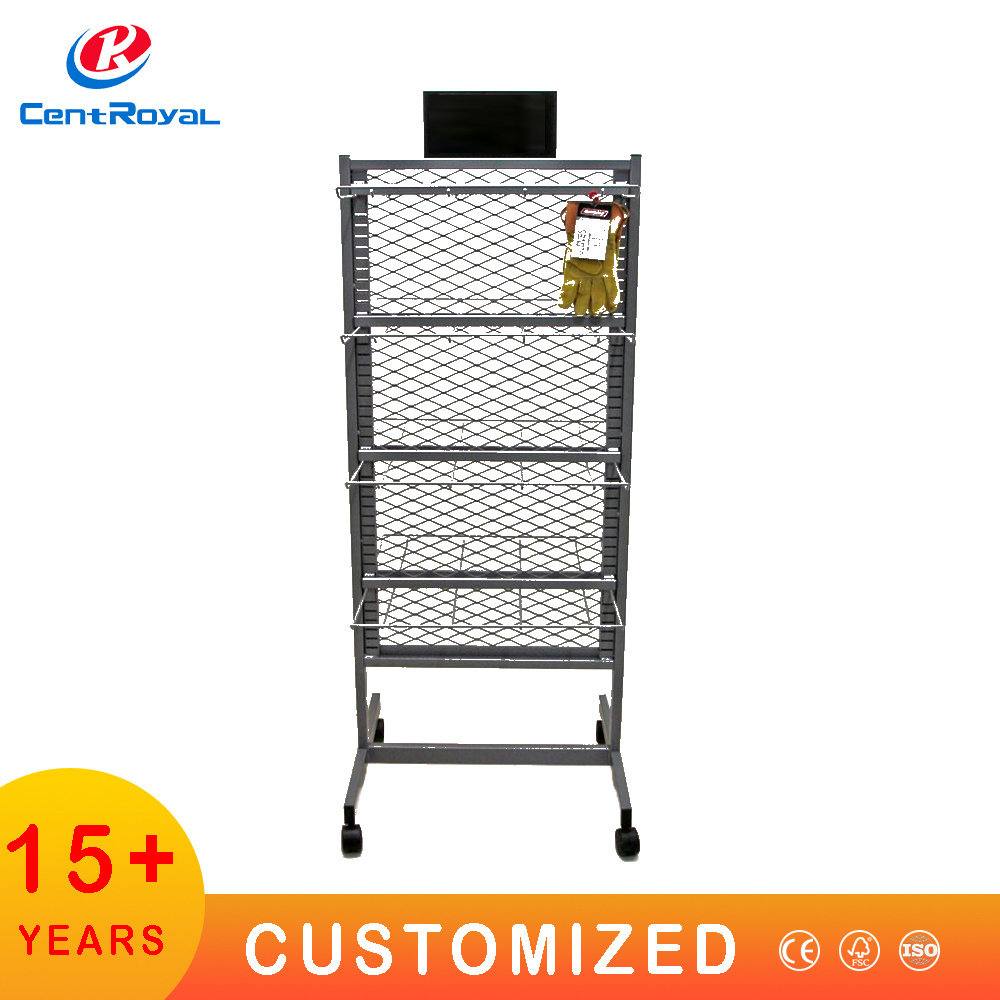 Custom Commercial Floor Standing Metal Hanging Gift Shopping Bag Sock Display Shelf Stand Rack for Supermarket Retail Store Shop