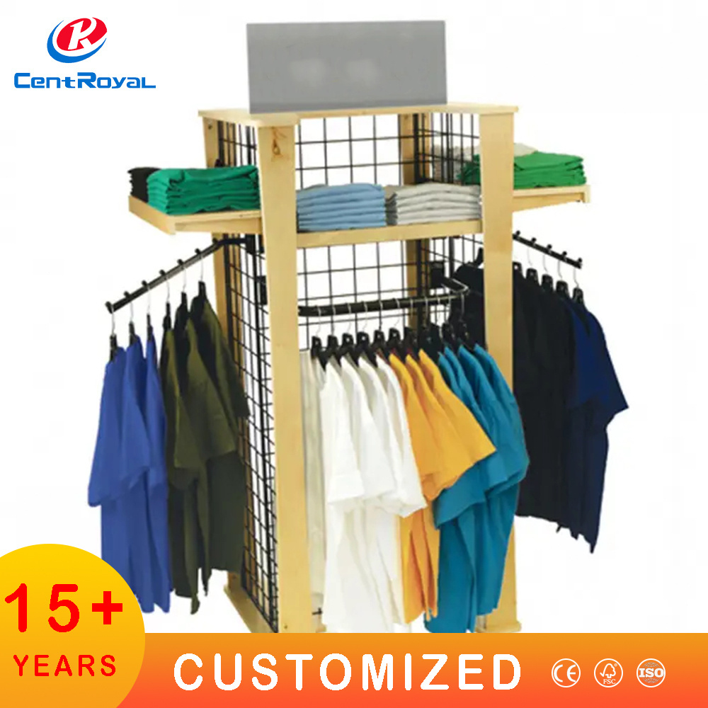 metal dress Retail Hanging Custom Logo Interlocking Wooden Display Racks for Clothing Store Jeans Lingerie T Shirt Floor stand