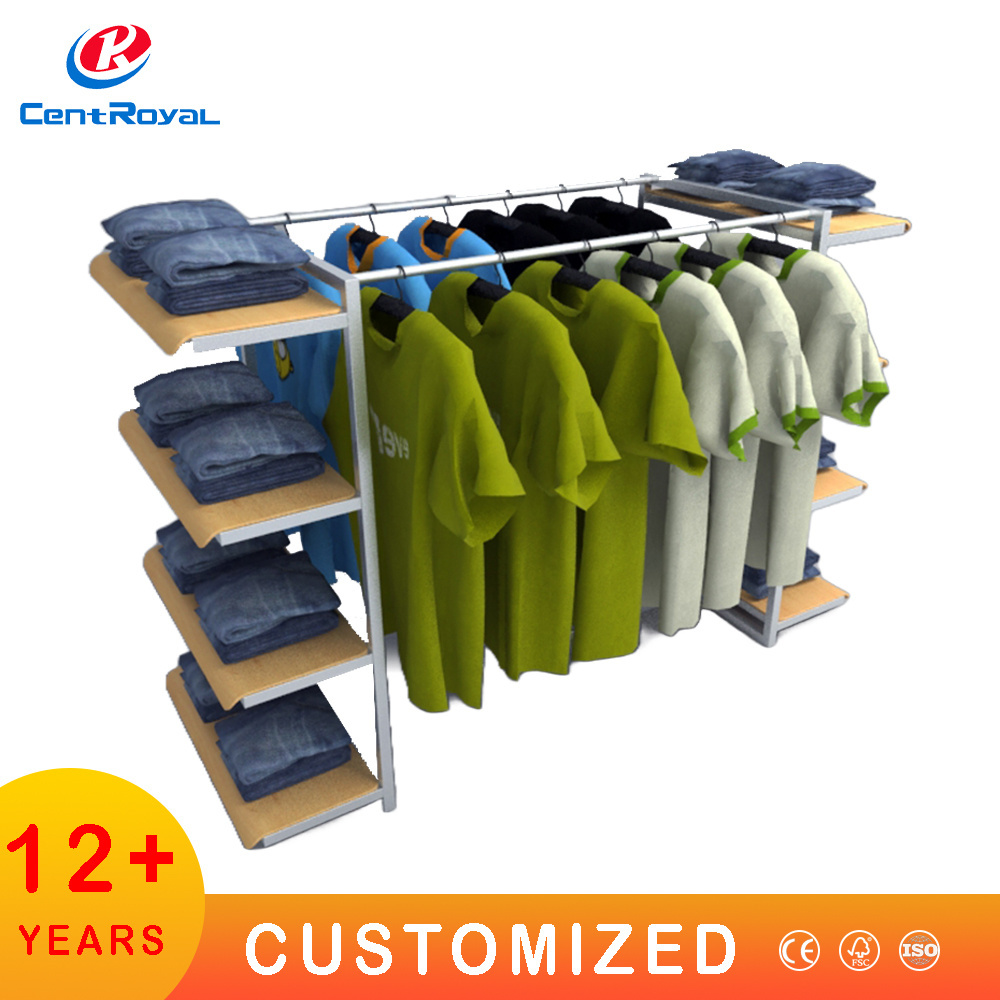 Custom commercial T-shirt Pant Shelf shelves Racking Sport shop retail store Floor Stand clothes display rack for clothing store