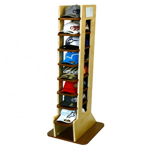 Custom Wooden Hat Display Stand Retail Sport Store Shop Floor Stand Helmet Cap Hanging MDF Hat Wood Stand Display Rack with Hook