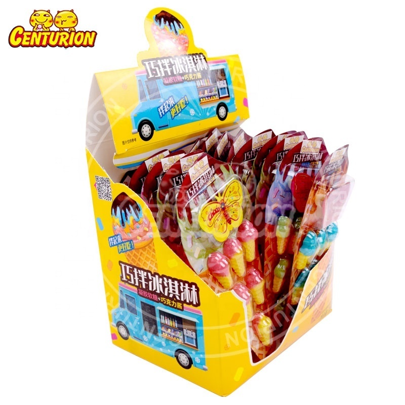 Asian snacks wholesale ice cream shape mixed soft gummy candy and butterfly shape chocolate jam sweets