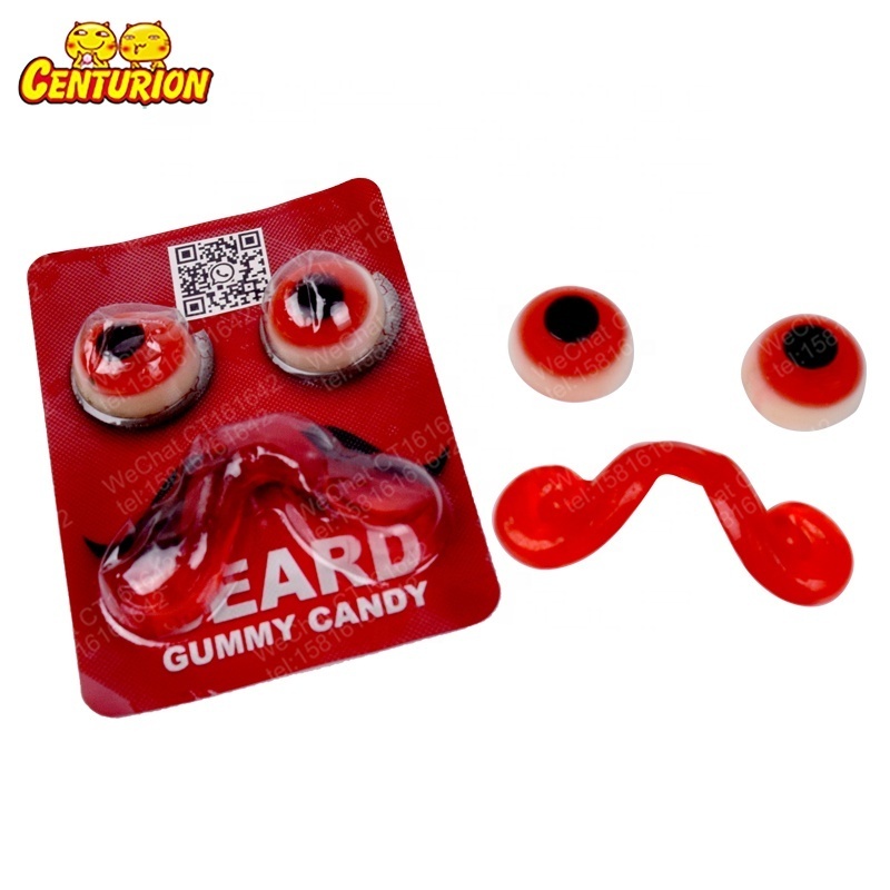 wholesale halloween hot selling gentlemen beard and eyeball shape soft gummy candy caramelos